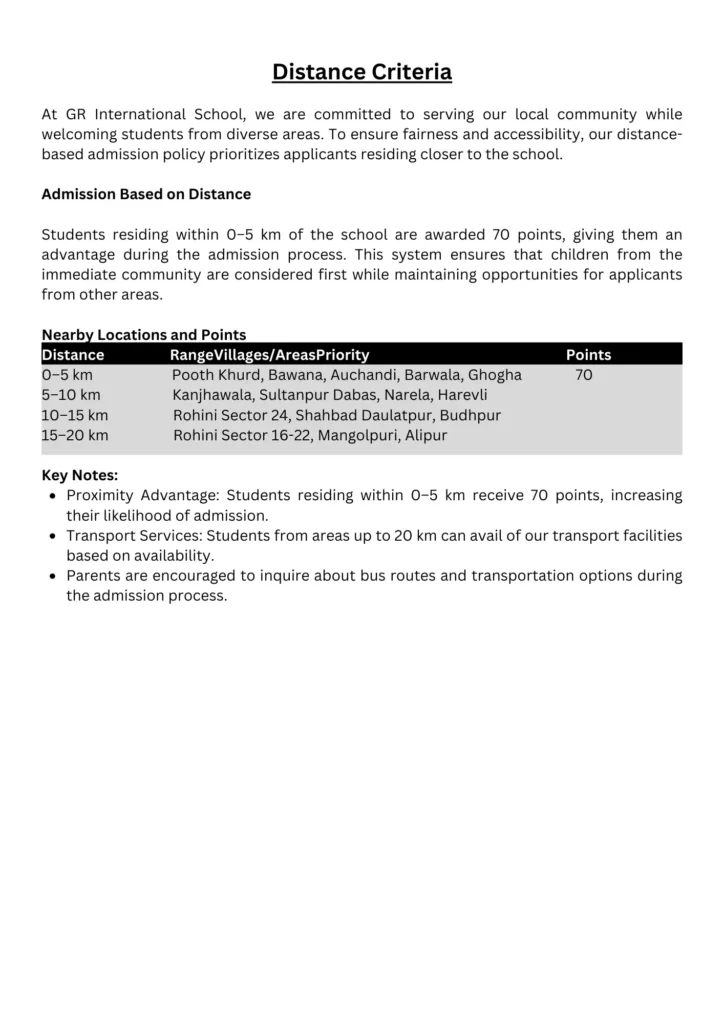 distance criteria