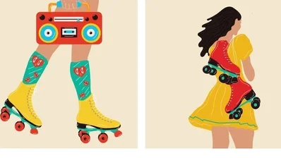 set posters roller skates boombox nw